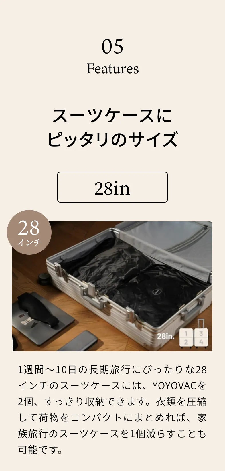 05 Features スーツケースにぴったりのサイズ